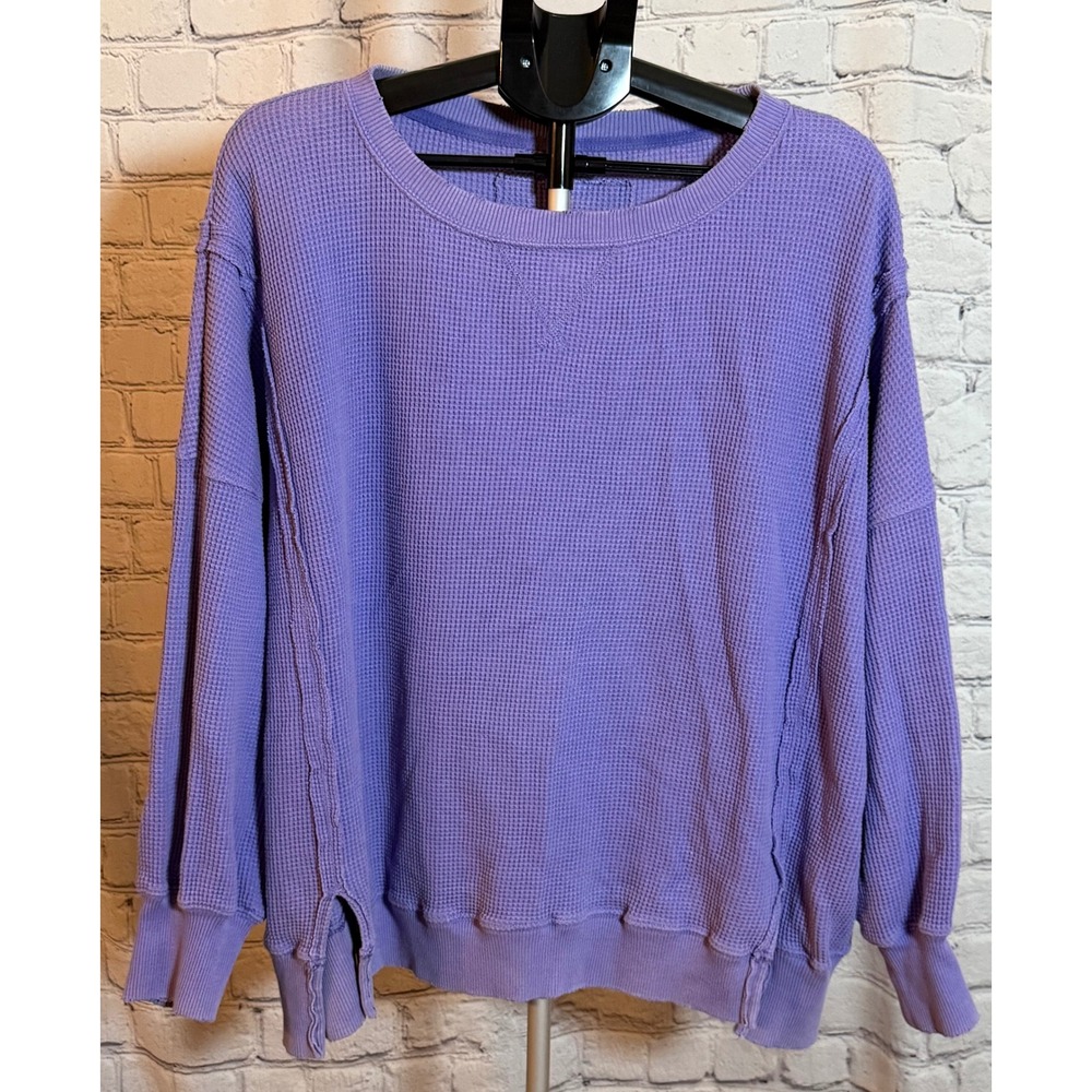 American Eagle Purple Waffle Knit Thermal Top Oversized Lived In Large
